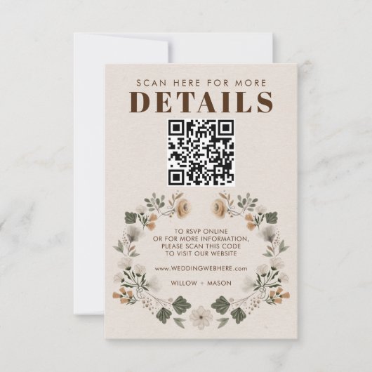 Boho moderne mariage folklorique RSVP détails QR C (Devant)