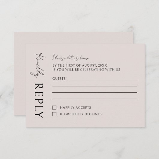 Boho moderne minimalistische bruiloft RSVP kaartje (Voorkant / Achterkant)