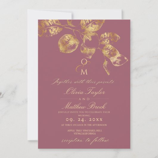 Boho moderne Pantone & Gold Faire-part de mariage (Devant)