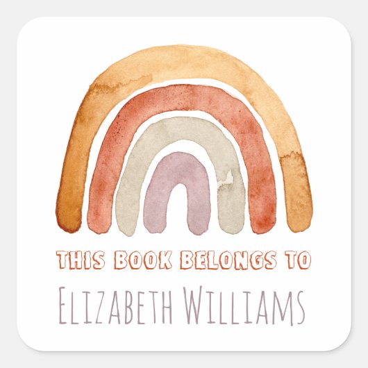 Boho Moderne Regenboog Gepersonaliseerde Naam Scho Vierkante Sticker (Voorkant)