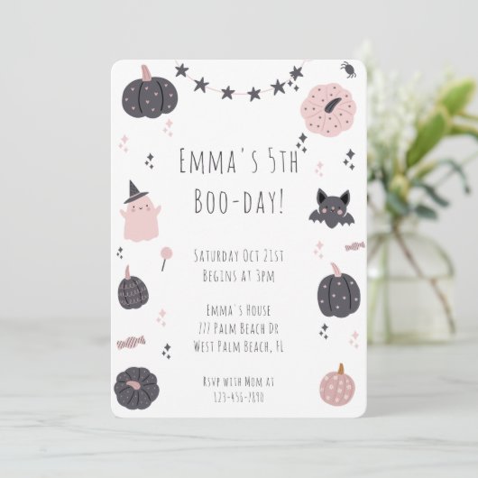 Boho Moderne rose Halloween Invitation Anniversair (Debout devant)