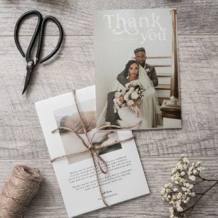 Boho moderne simple Mariage photo Merci
