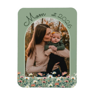 Boho Moeder Gevestigd Saliegroen Aangepaste Foto Magneet