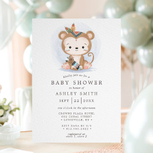 Boho Monkey Tribale Waterverf Boheemse Baby Shower Kaart