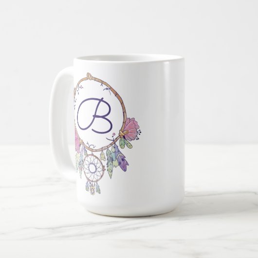 Boho Monogram Aquarelle Dreamcatcher Café Mug (Devant gauche)