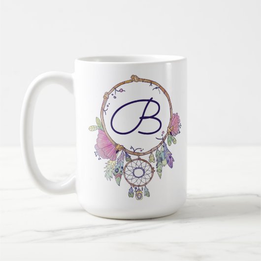 Boho Monogram Aquarelle Dreamcatcher Café Mug (Gauche)