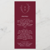 Boho Monogram Elegant Burgundy Wedding Dinner Menu (Voorkant)