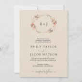 Boho Monogram Faire-part de mariage de couronne fl (Devant)