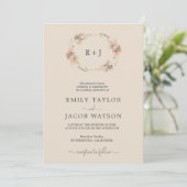 Boho Monogram Faire-part de mariage de couronne fl (Debout devant)