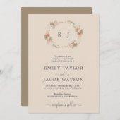 Boho Monogram Faire-part de mariage de couronne fl (Devant / Derrière)