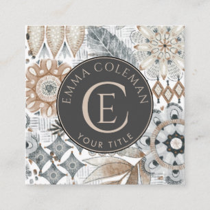 Boho Monogram Floral Leaf Visitekaartje