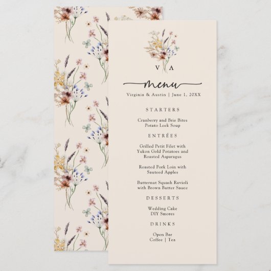 Boho Monogram Menu's (Voorkant / Achterkant)