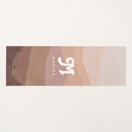 Boho Monogram Mountains & Forest Pink Yogamat (Voorkant (horizontaal))