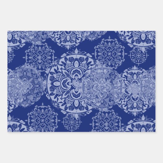 Boho Moody Blues Mandala's, Strepen en Solid Inpakpapier Vel (Voorkant)