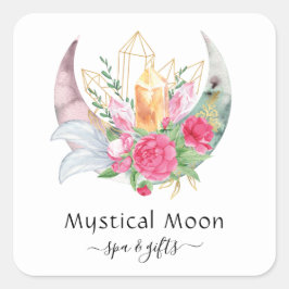 Boho Moon Crystals Feathers Visitekaartje Vierkante Sticker