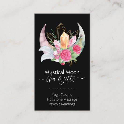Boho Moon Crystals Plumes Fleurs Carte de visite (Devant)