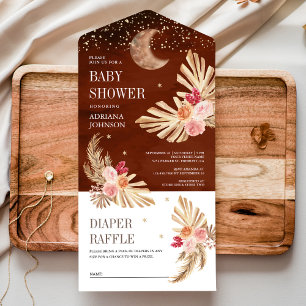 Boho Moon Dried Palm Pampas Terracotta Baby shower All In One Uitnodiging
