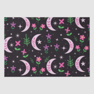 Boho Moon met roze bloemen en bladeren Tissuepapier