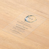 Boho Moon Monogram Wreath Indigo Wedding Acryl Uitnodigingen (Laagn)