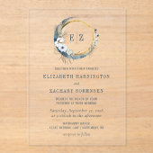 Boho Moon Monogram Wreath Indigo Wedding Acryl Uitnodigingen (Voorkant)