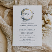 Boho Moon Monogram Wreath Indigo Wedding Kaart