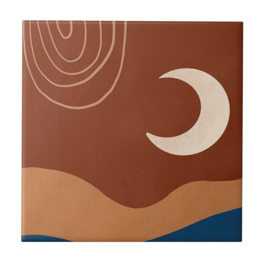 Boho Moon Rainbow Landscape Rust Tan Blue Brown Tegeltje (Voorkant)