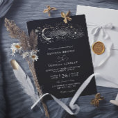 Boho Moon Stars Celestial Black QR Code Wedding Kaart