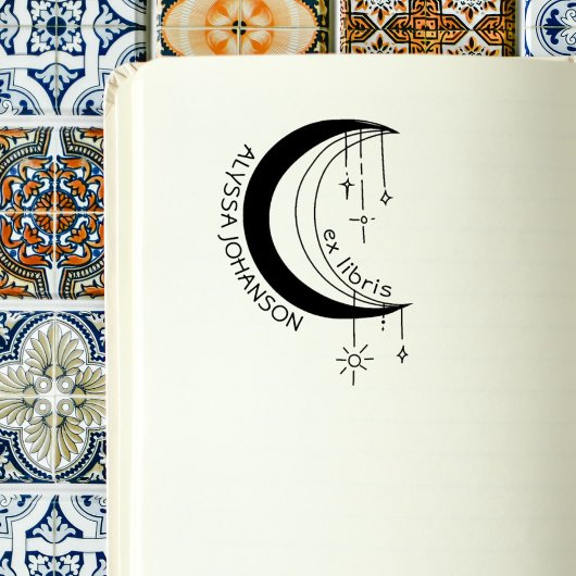 Boho MoonCrest Universe Custom Book Exlibris Rubberstempel