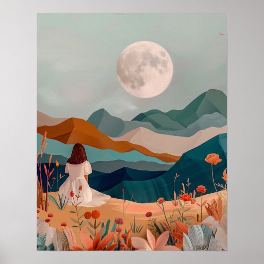 Boho Moonlit Desert Landscape Wall Art Print (Voorkant)