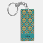 Boho Moroccan Tile Blue en Gold Acrylic Sleutelhan Sleutelhanger (Voorkant Links)