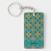 Boho Moroccan Tile Blue en Gold Acrylic Sleutelhan Sleutelhanger (Voorkant)