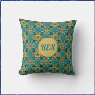 Boho Moroccan Tile Geïnspireerd Monogram Kussen