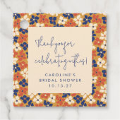 Boho Mosterd Blauw Bloemen Vrijgezellenfeest Dank Bedankjes Labels (Voorkant)