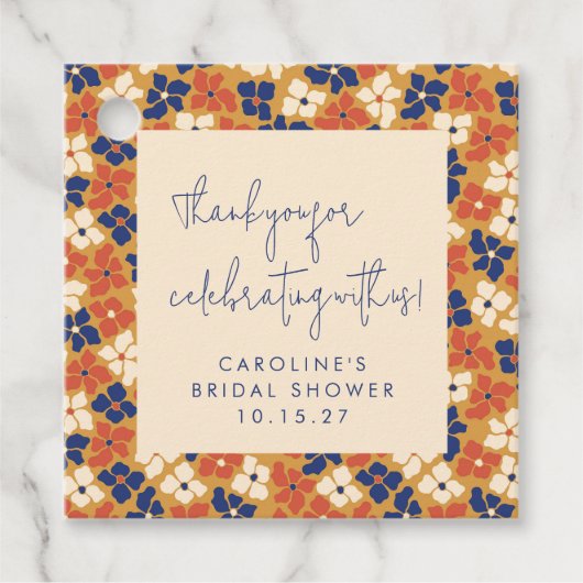 Boho Mosterd Blauwe Bloem Bruiloft Dank Je  Bedankjes Labels (Voorkant)