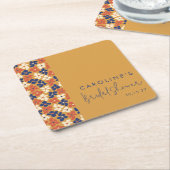 Boho Mosterd Blauwe Botanische Bruiloft Custom Vierkante Kartonnen Onderzetter (Schuin)