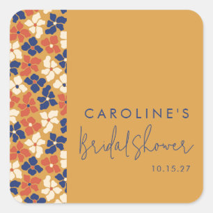 Boho Mosterd Blauwe Botanische Bruiloft Feest Cust Vierkante Sticker