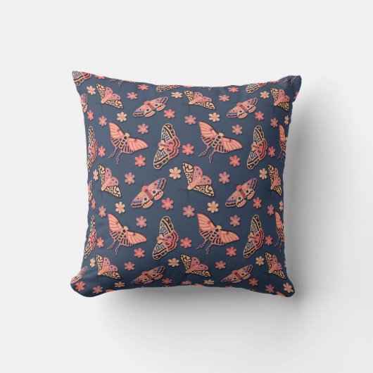 Boho Moth Floral Pattern Design Kussen (Voorkant)