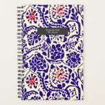 Boho Motif bleu et rouge<br><div class="desc">Bleu aux accents rouges aquarelle inspirée du motif boho. Personnalisez le nom à l'intérieur du rectangle gris à l'avant.</div>