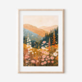 Boho Mountain Daisy Wildflower Landschap 18x24" Poster
