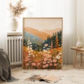 Boho Mountain Daisy Wildflower Landschap 18x24" Poster