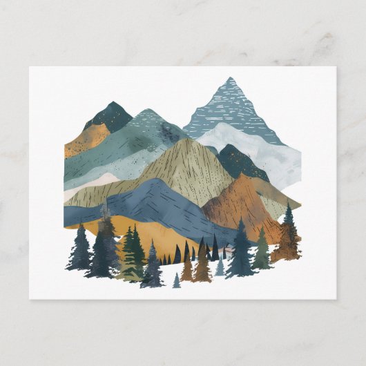 Boho Mountain Landschap met Pine Trees ontwerp Briefkaart (Voorkant)