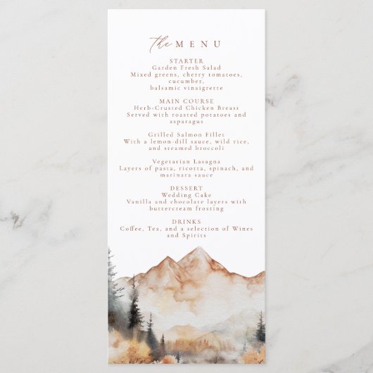 Boho Mountain Mariage Dinner Menu (Devant)