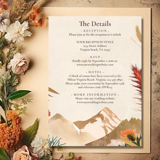 Boho Mountain Wildflower Alles in één bruiloft Kaart