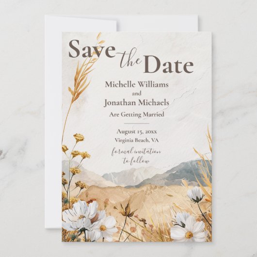 Boho Mountain Wildflower bruiloft Save The Date (Voorkant)