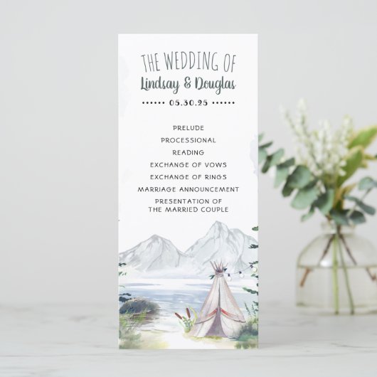 Boho Mountains Adventure Wedding Programmes (Debout devant)