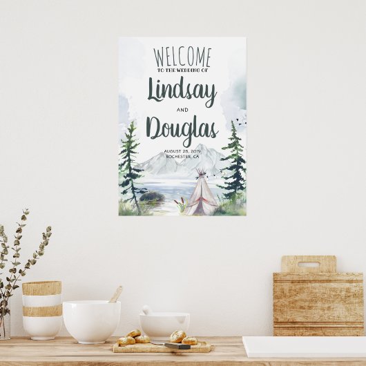 Boho Mountains Adventure Wedding Welcome Sign Poster (Keuken)