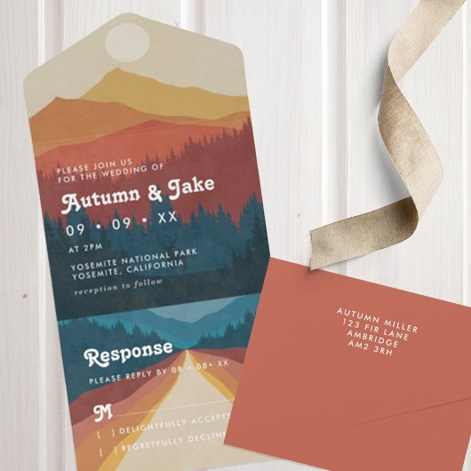Boho Mountains en Forest Retro All In One Uitnodiging
