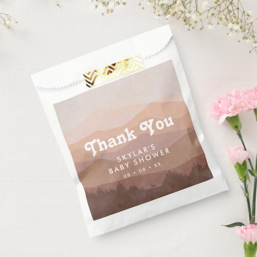 Boho Mountains Retro Roze Baby shower Dank u Bedankzakje (Gezegeld)
