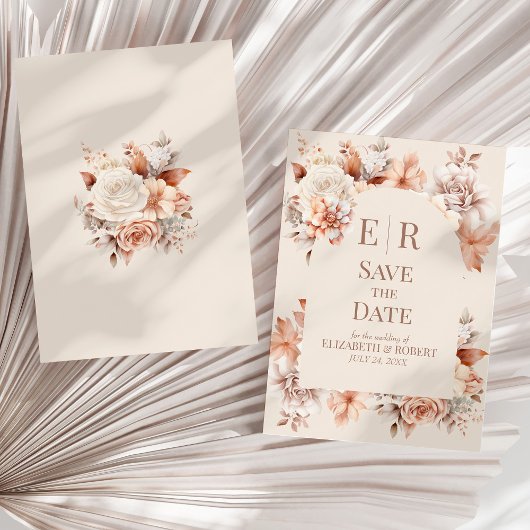 Boho Mousse Florale Monogramme Mariage Faire-Part