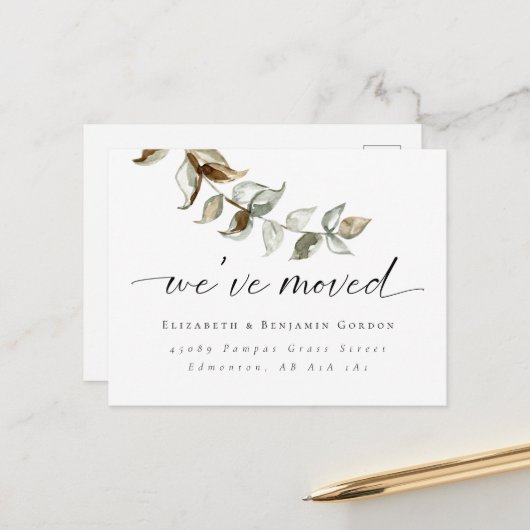 Boho Moving Announcement Minimale Manuscript Elega Aankondigingskaart (Voorkant / Achterkant in situ)